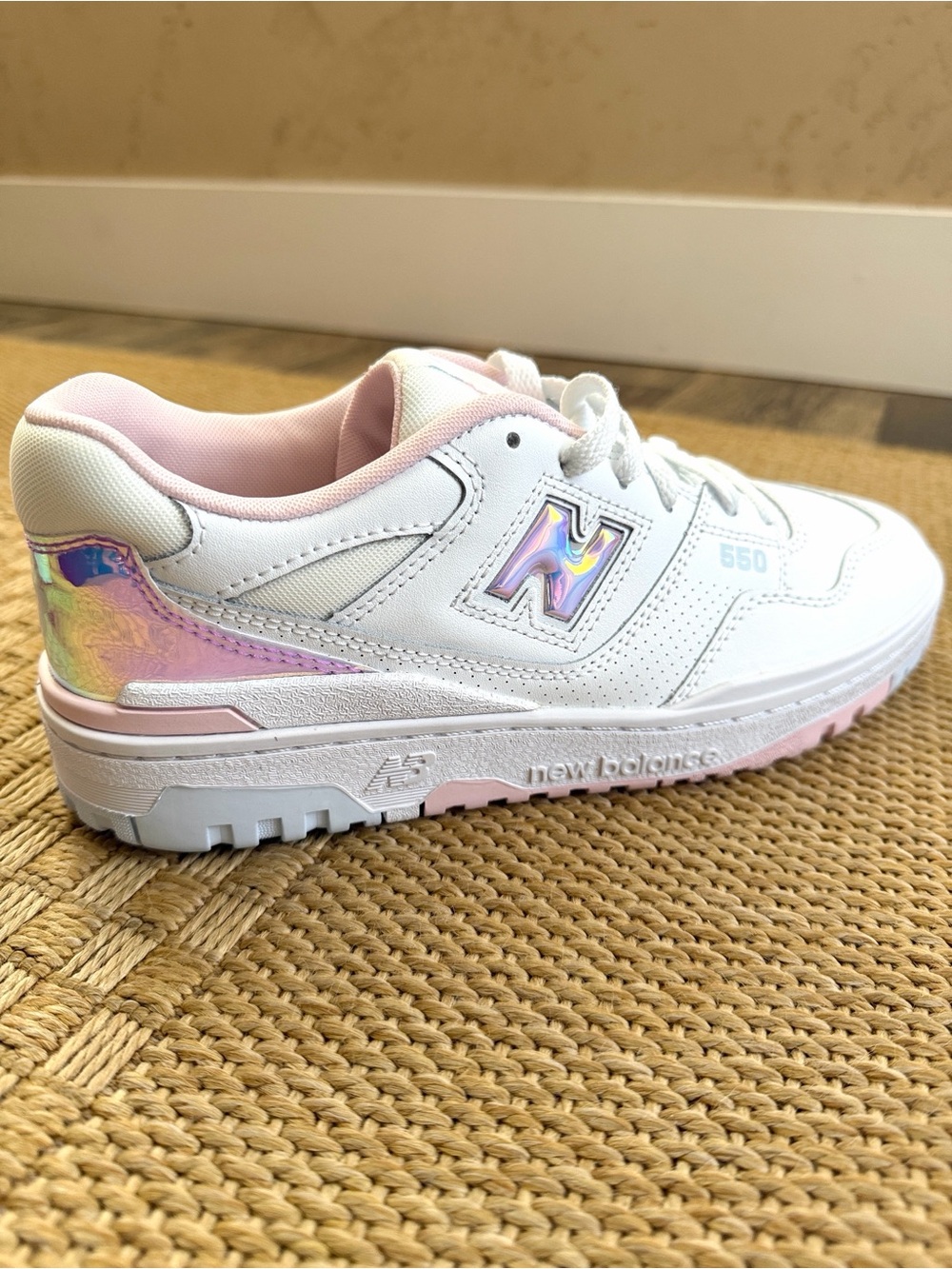 New Balance 550 Girls’ White/Multi Iridescent Sneaker—7 - Picture 7 of 14